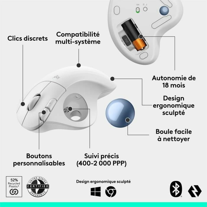 Logitech Ergo M575s - Souris trackball sans fil - Blanc cassé