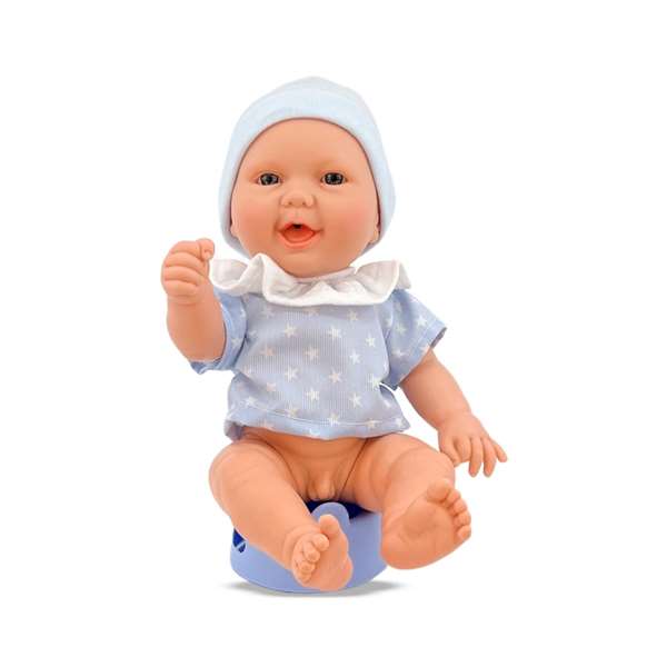 Berjuan Poupée Bébé Pipi avec costume bleu et accessoires, poupée 30 cm, jouet pour enfants dès 3 ans