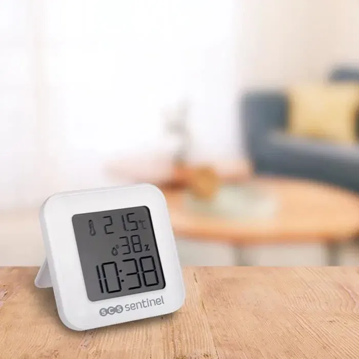 SCS SENTINEL ThermoHygro - Thermomètre Hygromètre Intérieur sans fil avec Affichage Heure, Alarme, Température et Humidité - Capteur d'Environnement SENTINEL
