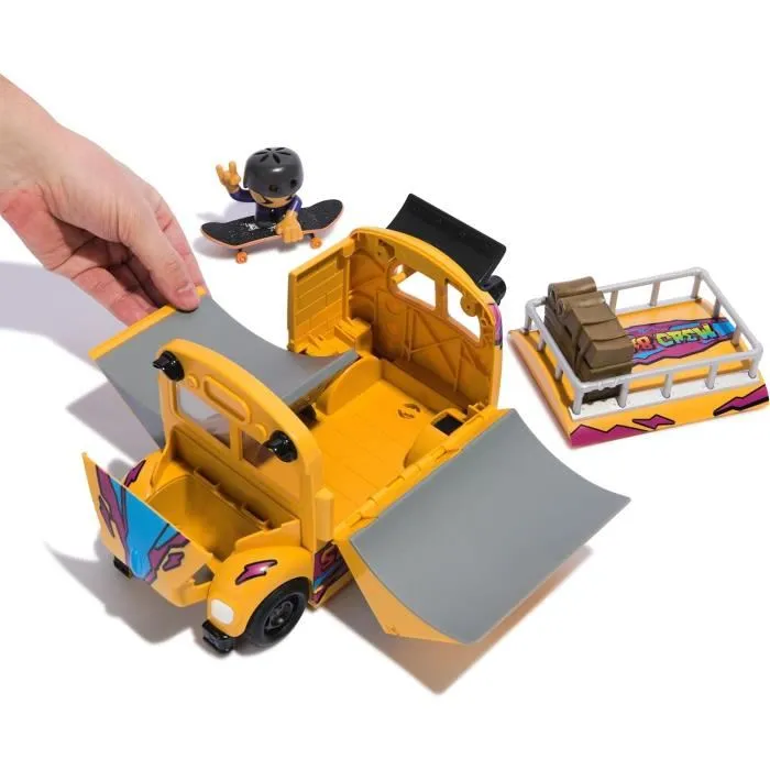 Tech Deck Spin Master Playset Camion SK8 CREW - Set de skateboard miniature avec personnage amovible et skate park transformable, 3 rampes, finger skate