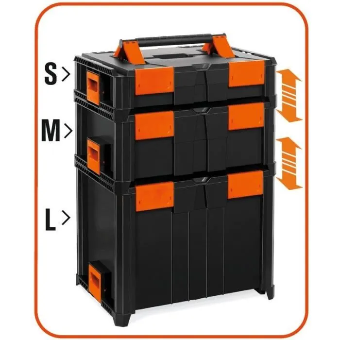 TOOD Coffret professionnel emboîtable ABS pour outils - 46 x 34 x 36 cm - Protection contre les chocs et rangement modulaire