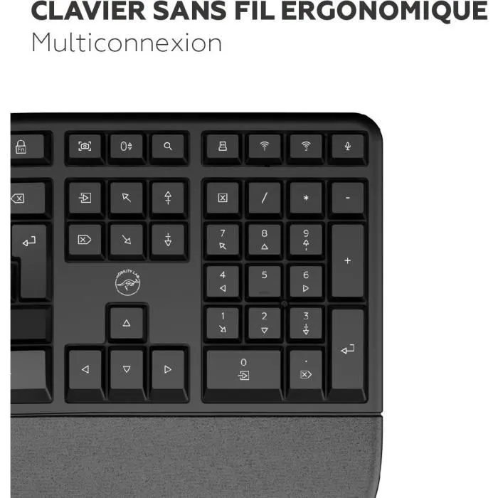 Mobility Lab Clavier Ergonomique Sans Fil ERGO K30W Full-size AZERTY - Triple Connectivité (Bluetooth, USB 2.4 GHz), Repose-Poignets, 23 Raccourcis, Autonomie 53 Jours, Noir
