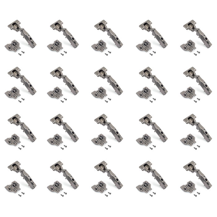 Emuca Lot de 20 charnières droites X91 avec fermeture amortie et embases euro, hauteur 0, acier, titane Emuca Lot de 20 charnières droites X91 avec fermeture amortie et embases euro, hauteur 0, acier, titane