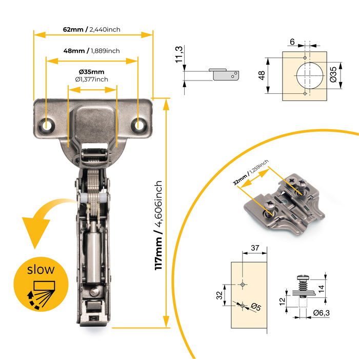 Emuca Lot de 20 charnières droites X91 avec fermeture amortie et embases euro, hauteur 0, acier, titane Emuca Lot de 20 charnières droites X91 avec fermeture amortie et embases euro, hauteur 0, acier, titane
