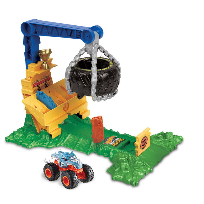 Hot Wheels Monster Trucks - Arena Smashers - Jeu de Défi Rhinomite HTP18 avec Véhicule 1:64, 2 Voitures et Circuit à Pneu Tombant - Jouet Enfant +4 ans Hot Wheels Monster Trucks - Arena Smashers - Jeu de Défi Rhinomite HTP18 avec Véhicule 1:64, 2 Voitures et Circuit à Pneu Tombant - Jouet Enfant +4 ans