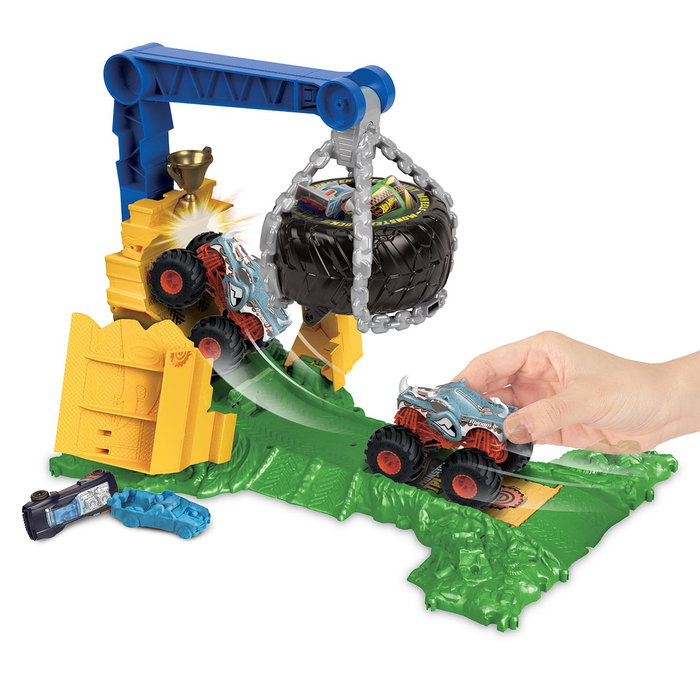 Hot Wheels Monster Trucks - Arena Smashers - Jeu de Défi Rhinomite HTP18 avec Véhicule 1:64, 2 Voitures et Circuit à Pneu Tombant - Jouet Enfant +4 ans Hot Wheels Monster Trucks - Arena Smashers - Jeu de Défi Rhinomite HTP18 avec Véhicule 1:64, 2 Voitures et Circuit à Pneu Tombant - Jouet Enfant +4 ans