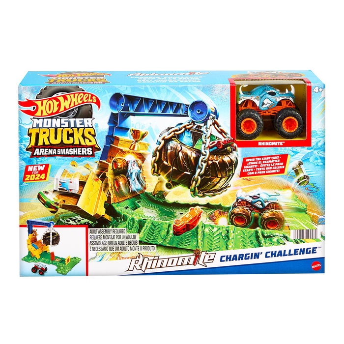 Hot Wheels Monster Trucks - Arena Smashers - Jeu de Défi Rhinomite HTP18 avec Véhicule 1:64, 2 Voitures et Circuit à Pneu Tombant - Jouet Enfant +4 ans Hot Wheels Monster Trucks - Arena Smashers - Jeu de Défi Rhinomite HTP18 avec Véhicule 1:64, 2 Voitures et Circuit à Pneu Tombant - Jouet Enfant +4 ans