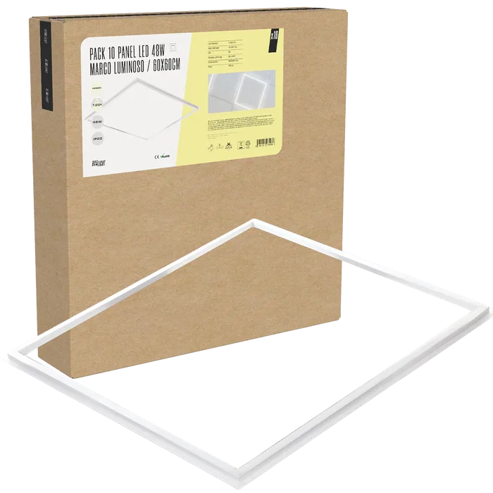BX3 LIGHT Pack de 10 Panneaux LED Empotrables 600 x 600 mm, 48 W, Blanc Chaud 4000 K, BX3-LPF-6060-48W-W