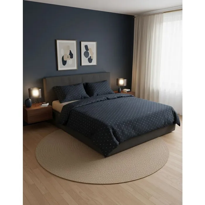 Parure de lit 1 housse de couette 140 x 200 cm + 1 taie d'oreiller 60 x 60 cm - Noir / Gris - 100% coton renforcé Parure de lit 1 housse de couette 140 x 200 cm + 1 taie d'oreiller 60 x 60 cm - Noir / Gris - 100% coton renforcé