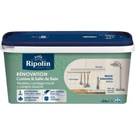 Ripolin - Peinture Rénovation Cuisine & Salle de Bain Satinée - Beige Makuria - Pour Meubles, Carrelage Mural et Douche - 2 Litres