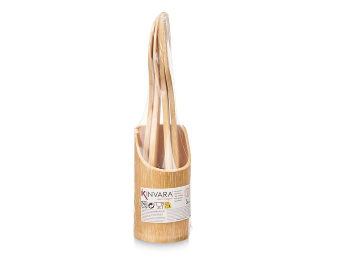 KINVARA Ensemble de 5 ustensiles en bambou avec support