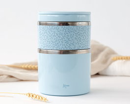 KioKids Thermos double pour aliments en acier inoxidable 304, 2 récipients (300 ml + 630 ml), 930 ml total, bleu, maintient la température 3 heures