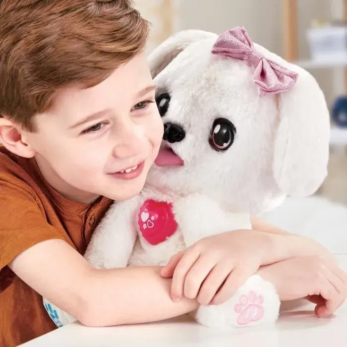 Vtech Kisskiss - Mon toutou bisous blanc - Animal de compagnie interactif avec bisous, aboiements et câlins - Pour enfants de 3 ans et plus - Version française