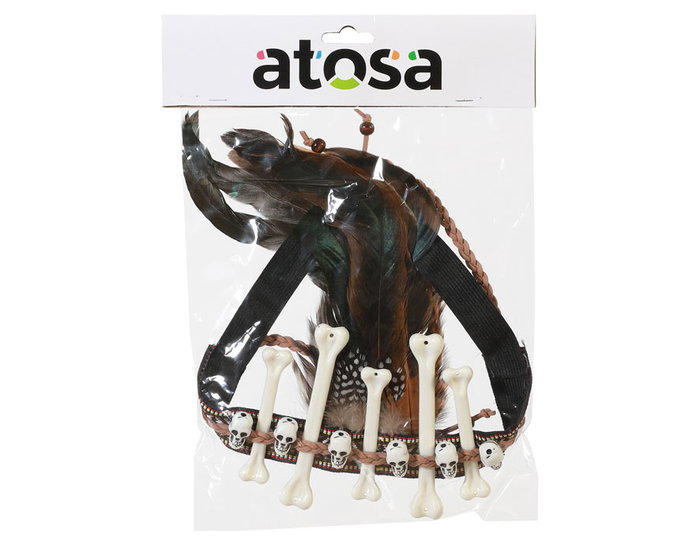 Diadème pour Déguisement Catrina et Jour des Morts avec Os, Crânes et Plumes - Accessoire Halloween Brun