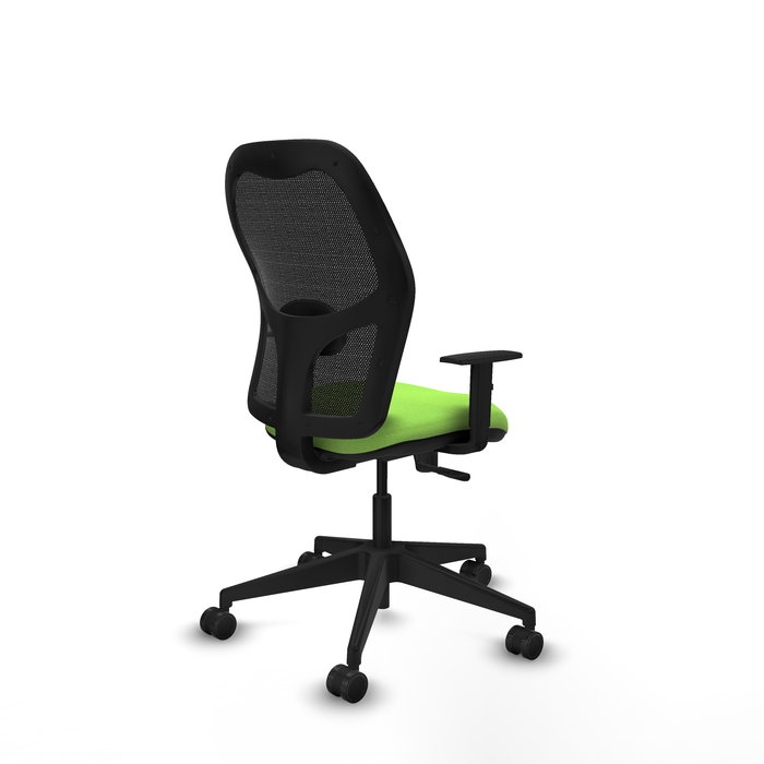 Chaise Alocén Synchro 3 positions tissu Vert pistache Maille Noir Base pyramidale noire Accoudoir 1D Sans appui-tête Roulettes 65mm nylon