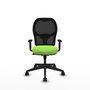 Chaise Alocén Synchro 3 positions tissu Vert pistache Maille Noir Base pyramidale noire Accoudoir 1D Sans appui-tête Roulettes 65mm nylon