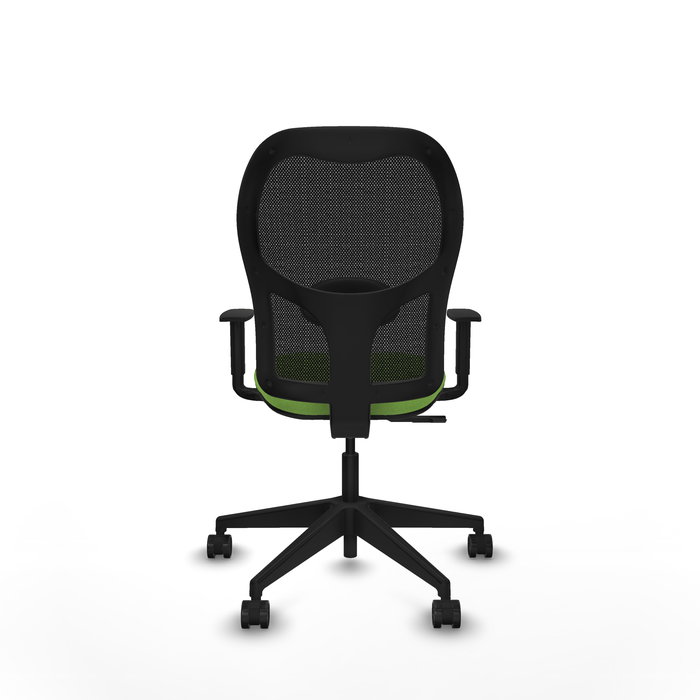 Chaise Alocén Synchro 3 positions tissu Vert pistache Maille Noir Base pyramidale noire Accoudoir 1D Sans appui-tête Roulettes 65mm nylon
