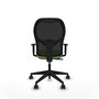 Chaise Alocén Synchro 3 positions tissu Vert pistache Maille Noir Base pyramidale noire Accoudoir 1D Sans appui-tête Roulettes 65mm nylon