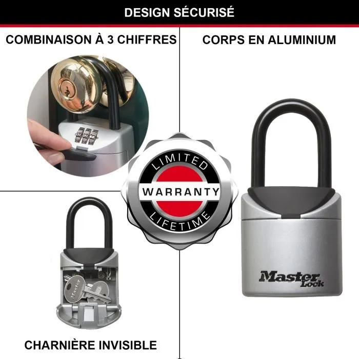 Master Lock 5406EURD - Boîte à clés sécurisée portable format XS avec anse, verrou par combinaison, corps métallique, anti-feu, pour 2 clés