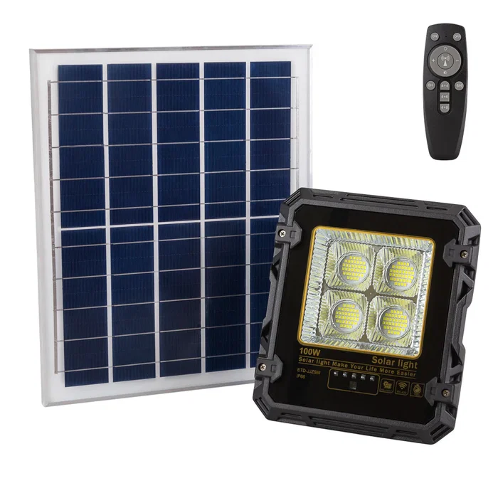 greenice Projecteur solaire LED 100W Blanc froid avec télécommande et panneau solaire IP65 greenice Projecteur solaire LED 100W Blanc froid avec télécommande et panneau solaire IP65