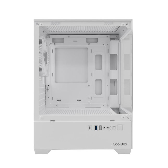 Coolbox Caisse PC Gaming GM200 Vision avec Panneaux en Verre Trempé, Compatible M-ATX, jusqu'à GPU 280 mm, USB-C 3.2, Blanc ou Noir