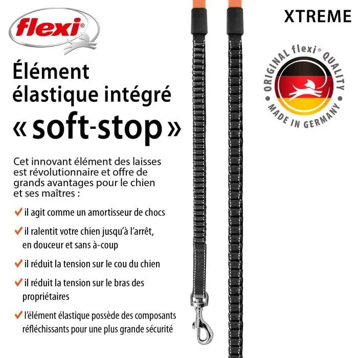 TRIXIE Laisse sangle flexi XTREME pour grand chien - Taille L - 8 mètres - Enrouleur robuste en nylon et corde - Couleur noir et orange