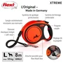 TRIXIE Laisse sangle flexi XTREME pour grand chien - Taille L - 8 mètres - Enrouleur robuste en nylon et corde - Couleur noir et orange