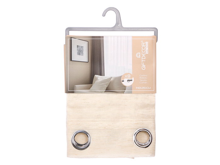 Giftdecor Rideau Beige Transparent 140 x 260 cm, Tissu Polyester-Lin, Marron (Set de 6)