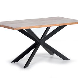 GINER Y COLOMER Table de salle à manger en bois d'acacia massif naturel avec pieds en métal noir - 180 x 90 x 78 cm