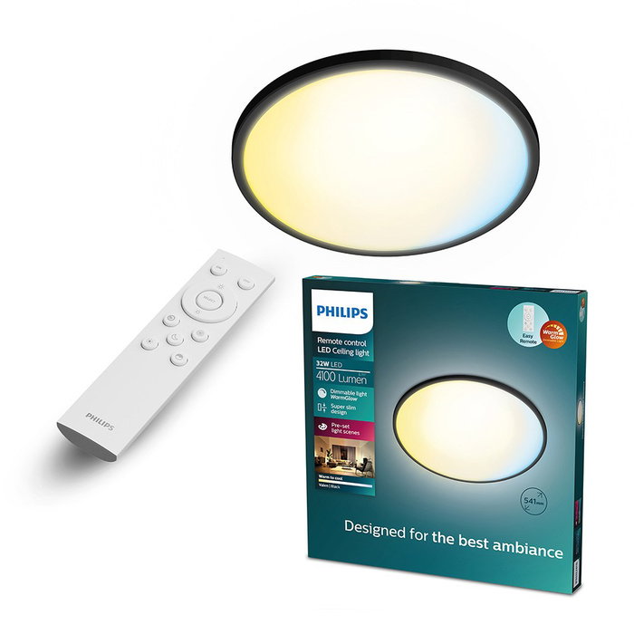 Philips Valen Plafonnier LED rond noir 32W 4100lm 2200-6500K réglable avec télécommande Ø541x28cm
