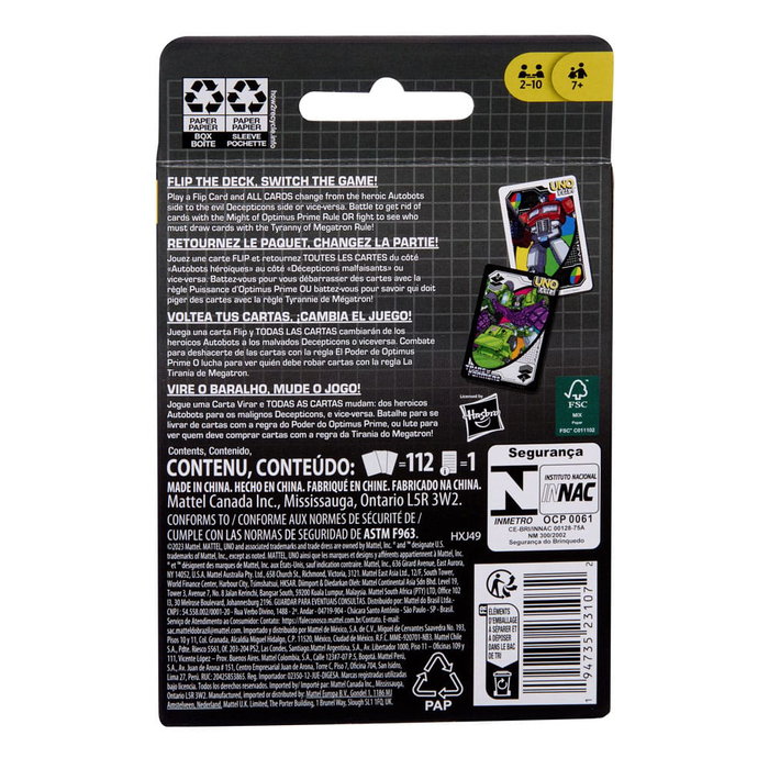 Mattel Transformers jeu de cartes UNO Flip! Mattel Transformers jeu de cartes UNO Flip!