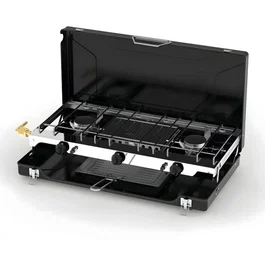 Incasa Réchaud à gaz 2 feux + gril/toaster intégré 4500 W 3 brûleurs Acier émaillé Butane/Propane