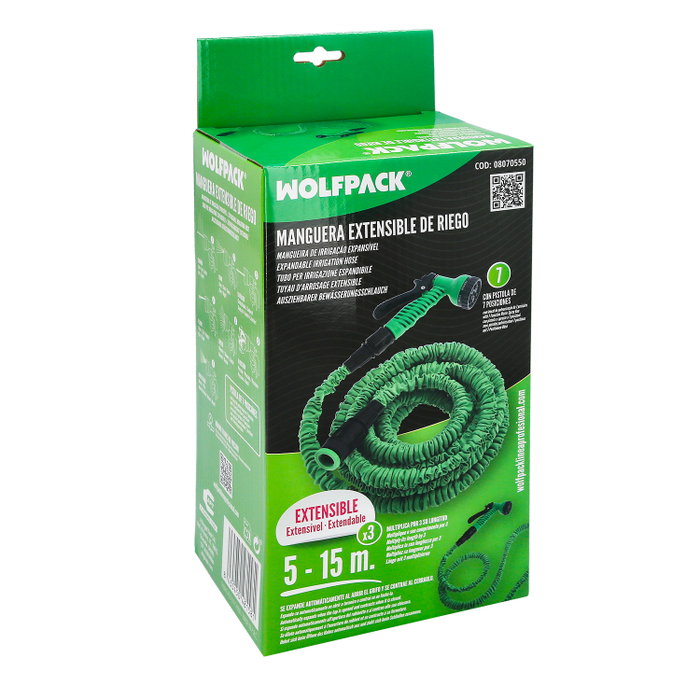 WOLFPACK LINEA PROFESIONAL Tuyau extensible arrosage 5 à 15 m avec pistolet à 7 positions