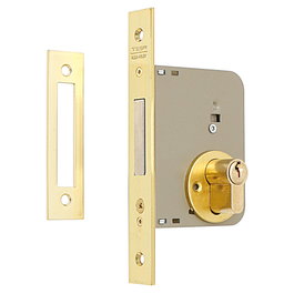 TESA 2031/50/HL - Serrure à encastrer pour porte en bois, entraxe 85 mm, entrée 50 mm, finition dorée, réversible avec cylindre européen TE5