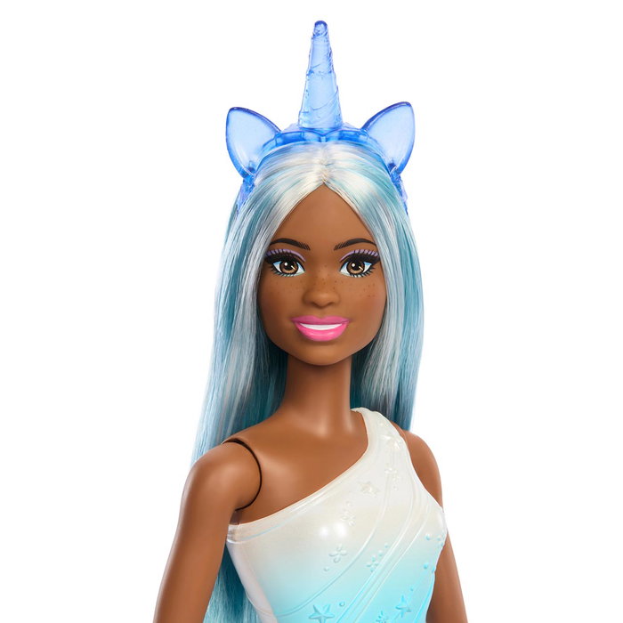 Mattel - Poupée Barbie Licorne avec Cheveux de Fantaisie, Corselet à Dégradés, Jupe Imprimée et Accessoires - Référence Hrr14 - Pour Enfants de 3 Ans et Plus