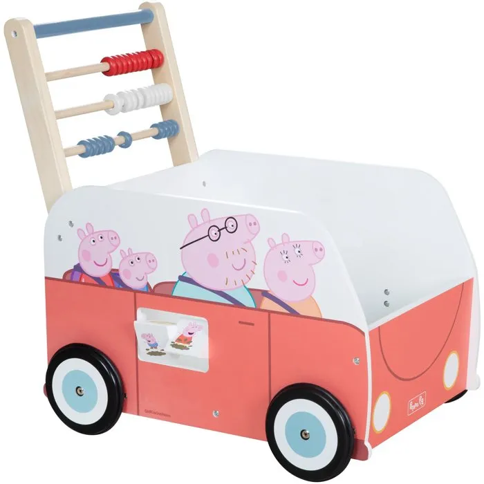 Roba - Chariot de marche éducatif et centre d'activités Peppa Pig - Pousseur avec rangement et roues sécurisées - Corail