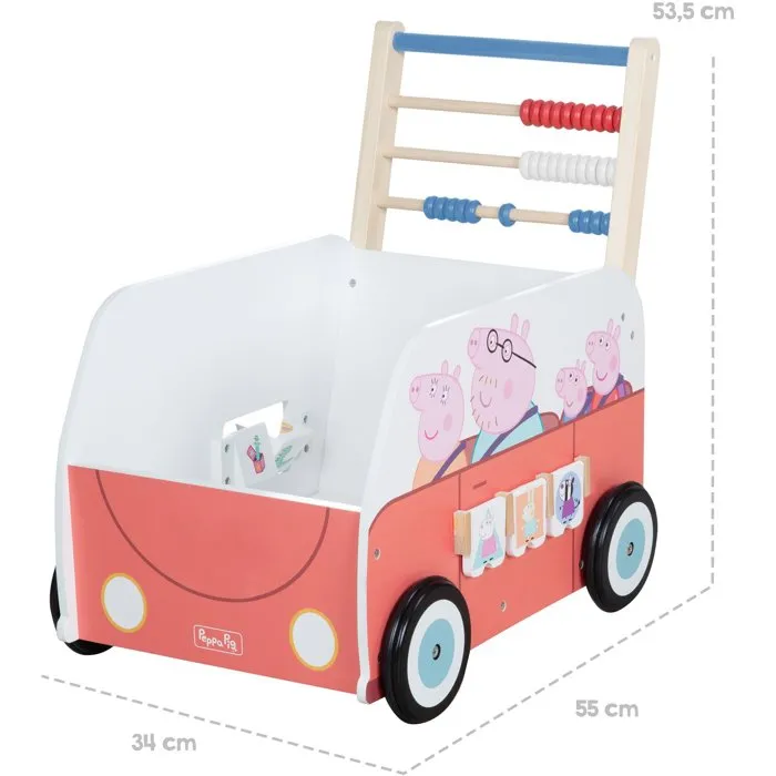 Roba - Chariot de marche éducatif et centre d'activités Peppa Pig - Pousseur avec rangement et roues sécurisées - Corail