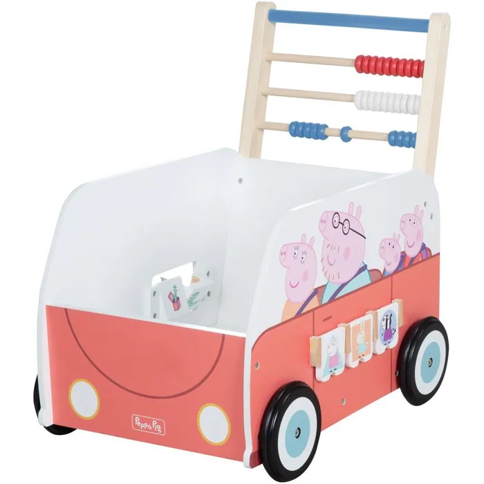 Roba - Chariot de marche éducatif et centre d'activités Peppa Pig - Pousseur avec rangement et roues sécurisées - Corail