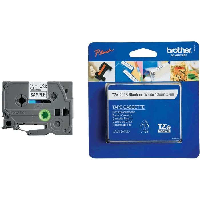 Brother TZE-231S / TZE231S2 Ruban d'étiqueteuse, impression Noir sur fond Blanc Brother TZE-231S / TZE231S2 Ruban d'étiqueteuse, impression Noir sur fond Blanc