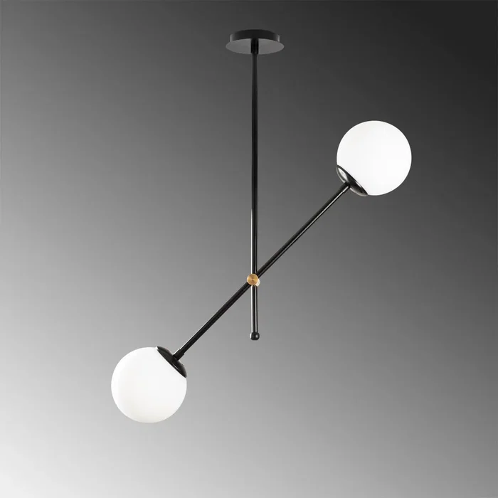 Opviq Lampe Suspendue Lanus Métal/Verre Blanc/Noir 2xE27 OPV-892OPV1931