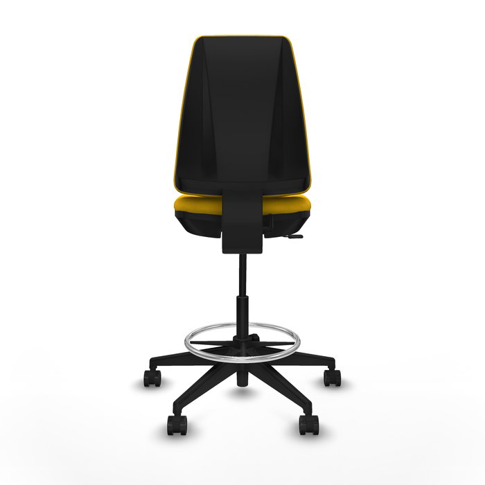 Tabouret Taburete Elche Contact permament de base Tissu Jaune Base pyramidale noire Sans accoudoirs Sans appui-tête Roulettes 65mm nylon