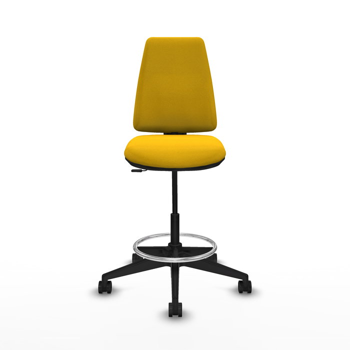 Tabouret Taburete Elche Contact permament de base Tissu Jaune Base pyramidale noire Sans accoudoirs Sans appui-tête Roulettes 65mm nylon