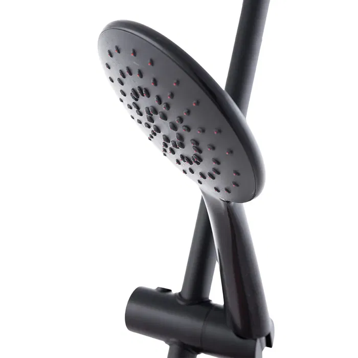 Ensemble de Douche Monocommande Noir avec Flexible, Barre et Pommeau - Laiton/Zinc, ABS, Acier Inoxydable - QLI-FA-3019