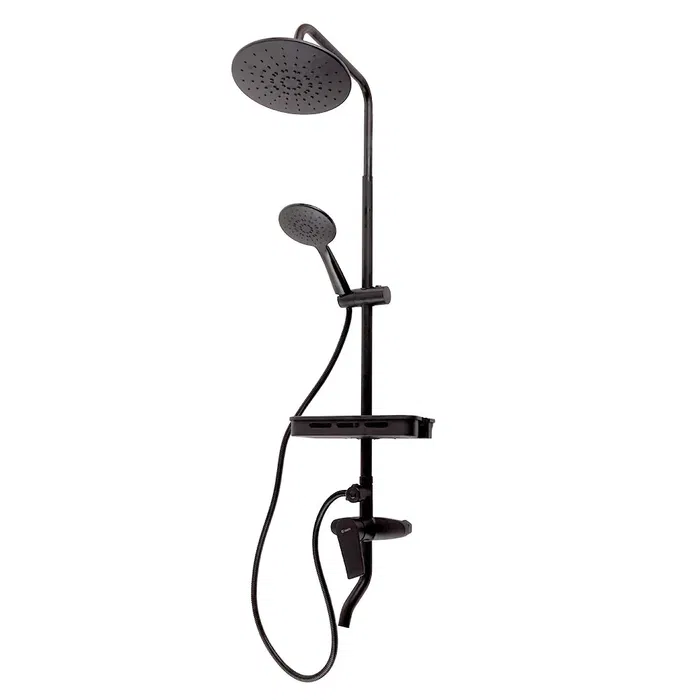 Ensemble de Douche Monocommande Noir avec Flexible, Barre et Pommeau - Laiton/Zinc, ABS, Acier Inoxydable - QLI-FA-3019