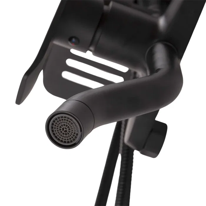 Ensemble de Douche Monocommande Noir avec Flexible, Barre et Pommeau - Laiton/Zinc, ABS, Acier Inoxydable - QLI-FA-3019