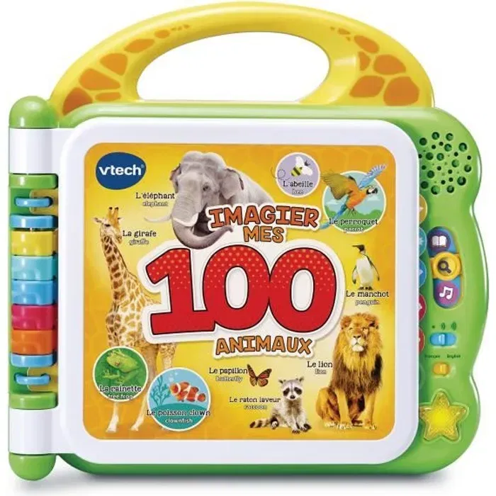 VTech Mon Imagier Bilingue 100 Animaux - Livre interactif éducatif parlant français/anglais pour enfants dès 24 mois - 12 pages plastifiées avec capteurs sensitifs - Multicolore VTech Mon Imagier Bilingue 100 Animaux - Livre interactif éducatif parlant français/anglais pour enfants dès 24 mois - 12 pages plastifiées avec capteurs sensitifs - Multicolore
