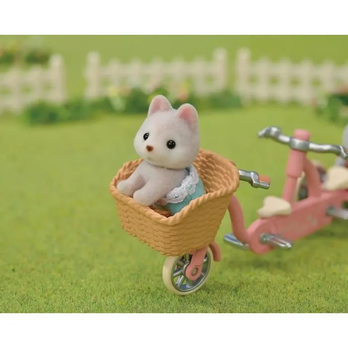 Sylvanian Families 5637 - Figurines miniatures Frères et sœurs Husky avec tandem vert et panier - Set prêt à jouer - Famille