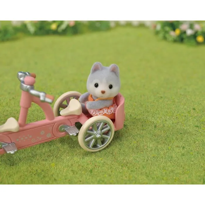 Sylvanian Families 5637 - Figurines miniatures Frères et sœurs Husky avec tandem vert et panier - Set prêt à jouer - Famille