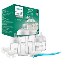 Philips Avent - Kit nouveau-né Natural 3.0 Verre - 3 Biberons 120ml + 2 Biberons 240ml + 2 Sucettes Ultra Douce 0-6M + Goupillon - Sans BPA
