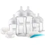 Philips Avent - Kit nouveau-né Natural 3.0 Verre - 3 Biberons 120ml + 2 Biberons 240ml + 2 Sucettes Ultra Douce 0-6M + Goupillon - Sans BPA